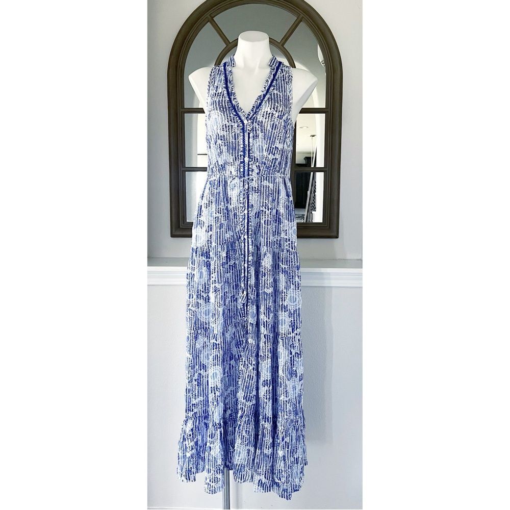 Poupette St. Barth Nana Printed Maxi Dress Revolve Blue Begonia, NWT, Size L - Picture 11 of 15